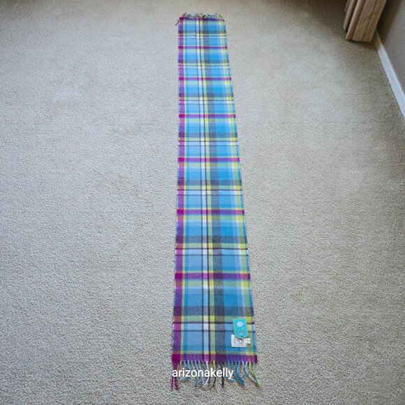 NWT Merino Wool Plaid Scarf AVOCA Ireland Blue & Purple Plaid - Picture 4 of 10